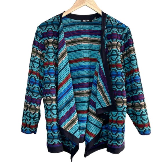 Nic + Zoe Womens Multicolor Knit Draped maximalist Cardigan Jacket Size 2X - Picture 1 of 12